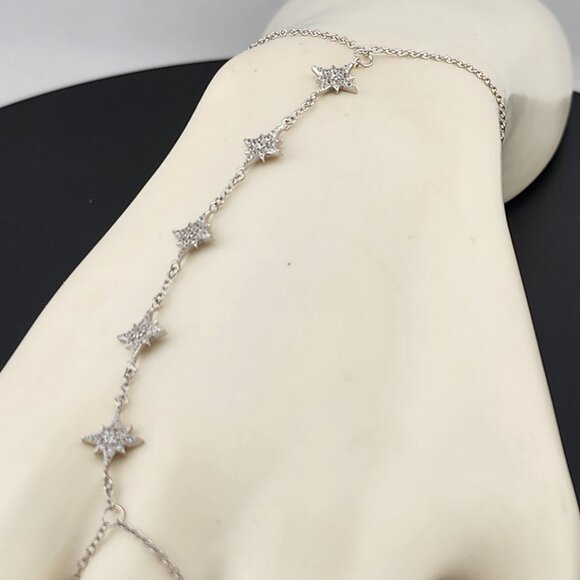 Sterling Silver 925 Hand Chain Bracelet with Ring – Star Design - Picture 3 of 9